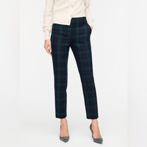 J. Crew Cameron Slim Crop Pant in Black & Green Watch Tartan Stretch Wool 8 Tall